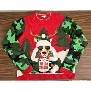 Celebrate Together Camouflage Reindeer Men's Ugly Christmas Sweater Size XXL